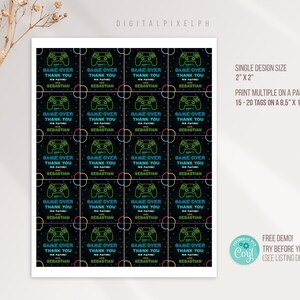 Editable Round Video Game Thank You Tags, Video Game Sticker, Video ...