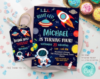 Editable Outer Space Birthday Invitation Template, Planets Rocket Ship Astronaut Invitation, Galaxy Invitation, Outer Space Invitation, PMGY