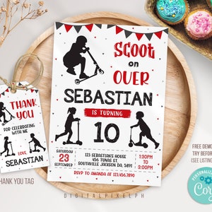 Editable Scooter Birthday Invitation Template, Skating Birthday Invitation, Scooter Invitation Template, Scooter Invitation, RNWL