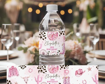 Editable Space Cowgirl Birthday Water Bottle Label (Digital Download)