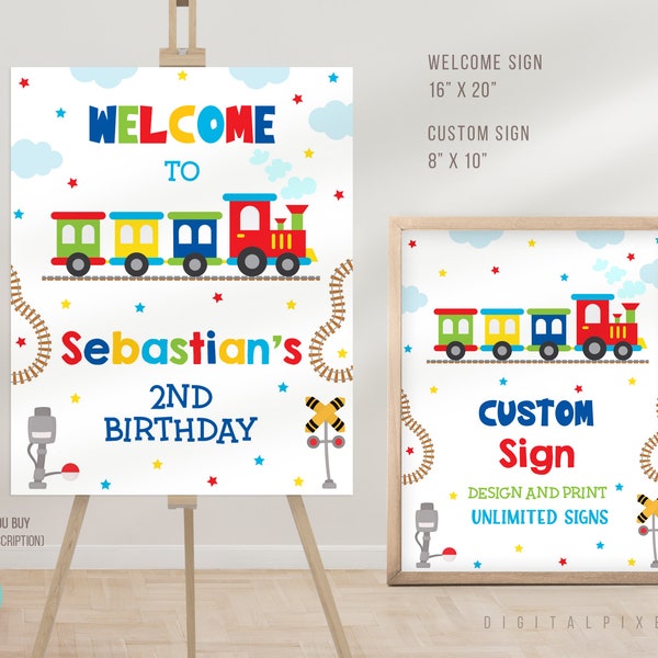 Editable Train Birthday Welcome Sign Template, Train Birthday Custom Sign Template, Train Welcome Sign, Train Custom Sign