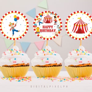 Circus Birthday Cupcake Toppers, Circus Cupcake Toppers, Carnival Cupcake Toppers, Instant Download, Non-Editable