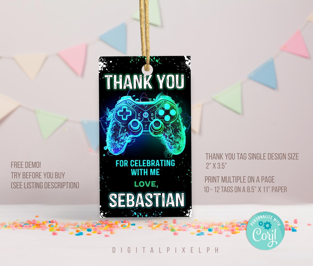 Editable Video Game Thank You Tags Template, Video Game Favor Tags ...