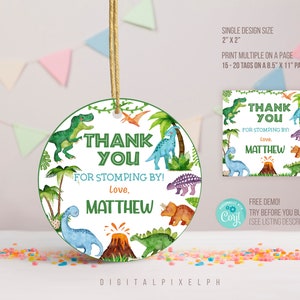 Editable Dinosaur Round thank you tags, Dinosaur Sticker, Dinosaur Square thank you tags, Dinosaur Favor Tags, DPH