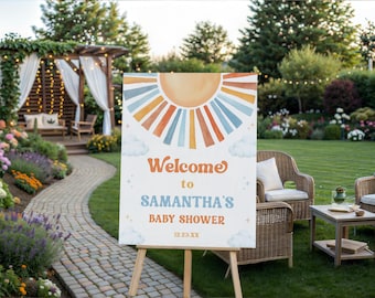 Sunshine Baby Shower Welcome Sign Template, Canva Template (Digital Download)