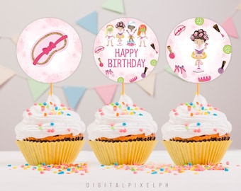 Spa Party Birthday Party Cupcake Toppers, Spa Party Cupcake Toppers, Spa Party Cupcake Toppers Instant Download , Non-Editable