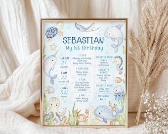 Under The Sea Birthday Milestone Poster, Editable Template (Digital Download)