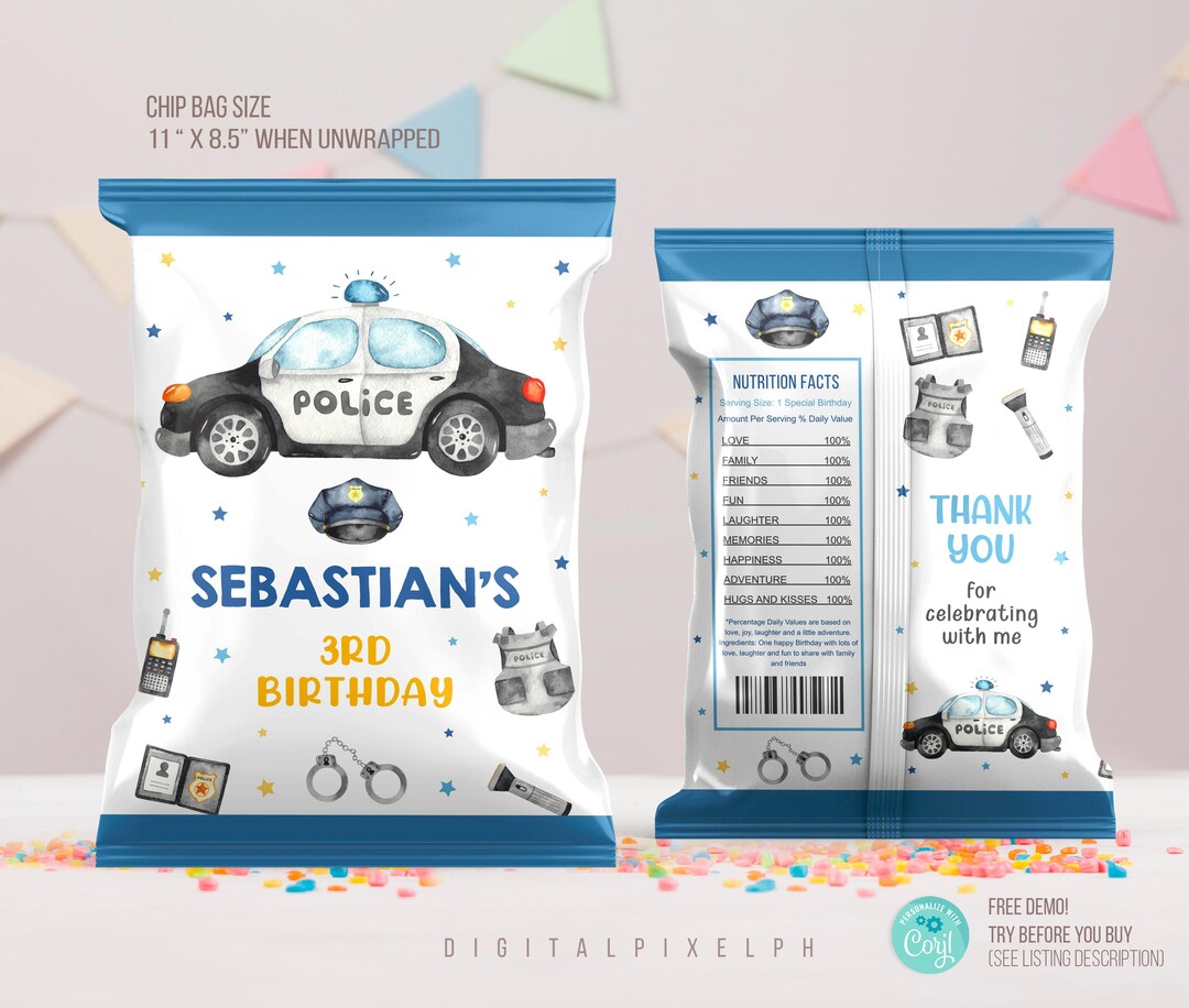 Editable Police Chip Bag Wrapper Labels, Police Bag Wrapper Labels ...
