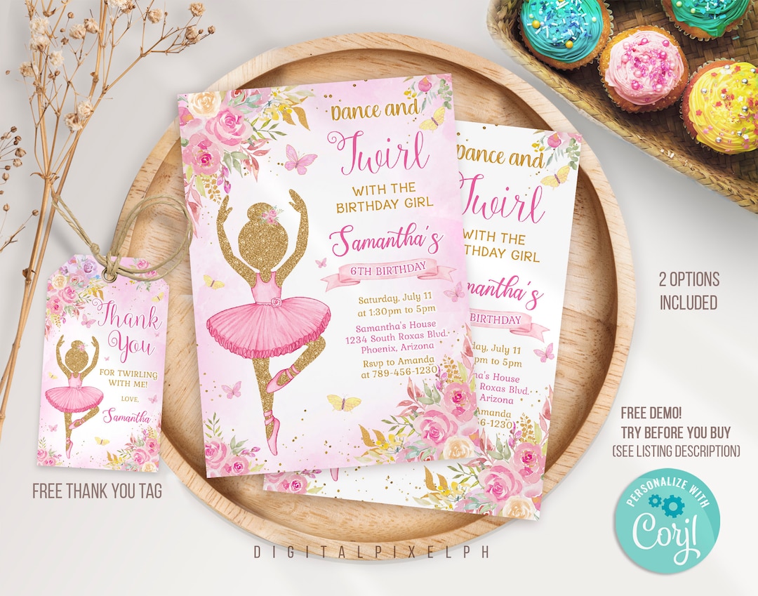 Editable Ballerina Birthday Invitation Template, Ballet Birthday ...