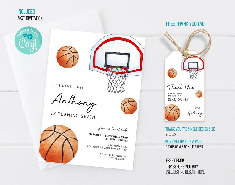 Basketball Birthday Invitation Template Printable Minimalist - Etsy