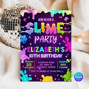 Modèle d'invitation d'anniversaire Slime (téléchargement numérique)