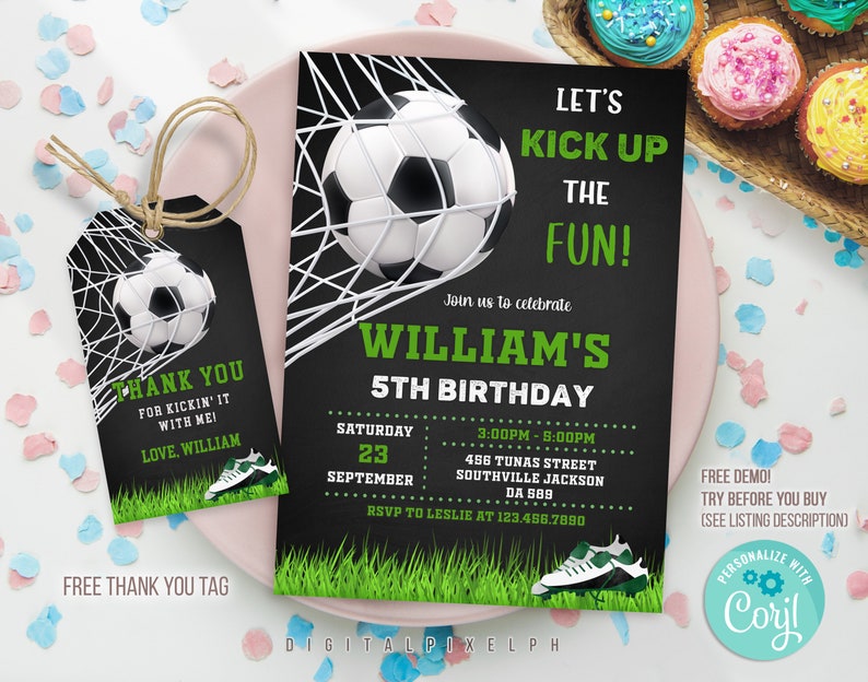 Editable Soccer Birthday Invitation Template, Soccer Birthday Invitation, Soccer Invitation Template image 3