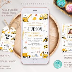 Editable Construction Phone Birthday Invitation Template, Construction Electronic Invitation, Construction Invitation, DPH