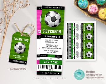 Modèle modifiable d'invitation d'anniversaire de billet de football, invitation de football, invitation d'anniversaire de football, Invitation de billet de football