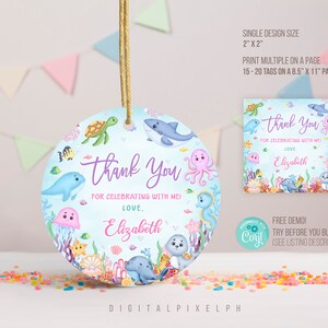 Editable Round Under the Sea thank you tags, Under the Sea thank you tags, Under the Sea Party Favor Tag