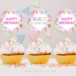 Sweets Candy Birthday Cupcake Toppers, Sweets Candy Cupcake Toppers, Sweets Candy Cupcake Toppers, Instant Download, Non-Editable