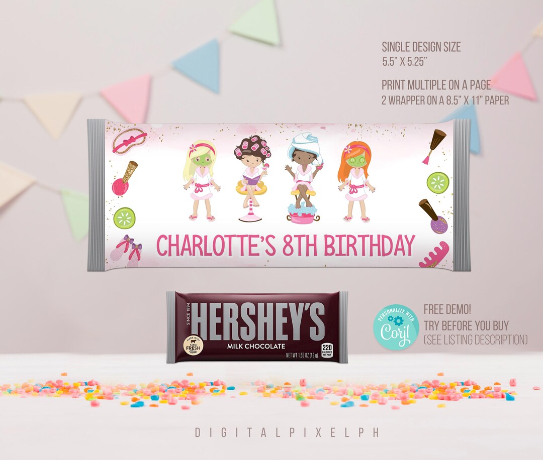 Editable Spa Party Chocolate Wrapper, Spa Party Candy Wrapper Template ...
