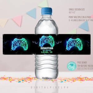 Étiquette modifiable de bouteille d&#39;eau de jeu vidéo, étiquette de jeu vidéo, étiquette de bouteille d&#39;eau de joueur, étiquette de bouteille de joueur, MITMS