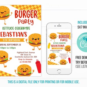 Editable Burger Birthday Invitation Template, Burger Birthday ...