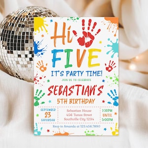Invitación de cumpleaños "Choca esos cinco", Invitación de 5º cumpleaños, Invitación de cumpleaños colorida, Invitación "Choca esos cinco" (Descarga digital)