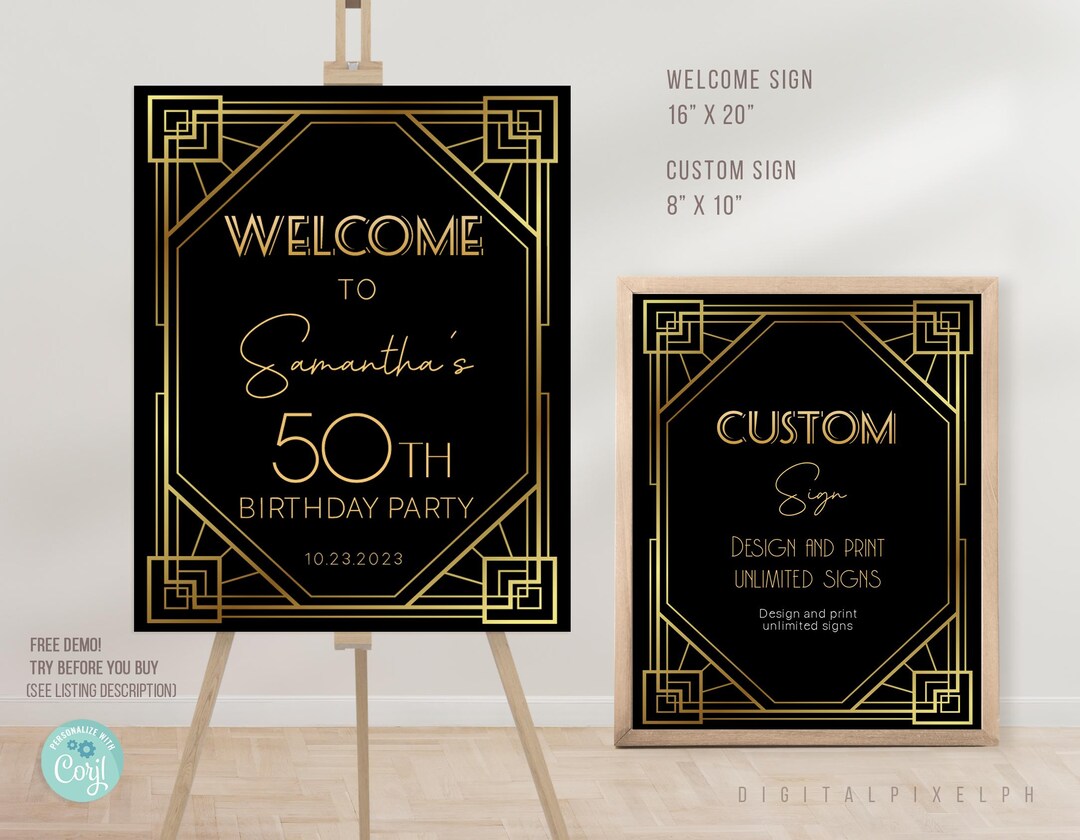 Editable 1920s Art Deco Welcome Sign Template, 1920s Art Deco Custom ...