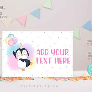 Bewerkbaar pinguïnvoedseletiket, pinguïnvoedseltentkaarten, pinguïnvoedseltentlabel, pinguïnvoedseltentlabel