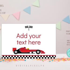 Bewerkbaar raceautovoedsellabel, raceautovoedseltentkaarten, racevoedseltentlabel, racevoedseltentlabel