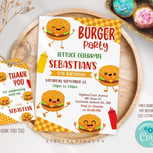 Editable Burger Birthday Invitation Template, Burger Birthday ...