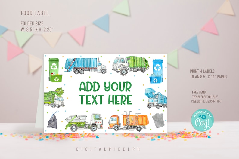 Editable Garbage Truck Food Label, Garbage Truck Food Tent Cards, Garbage Truck Tent Label, Garbage Truck Food Tent Label image 1