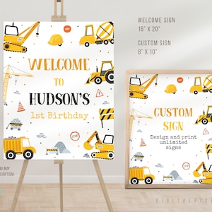 Editable Construction Birthday Party Welcome Sign Template, Construction Birthday Party Custom Sign Template