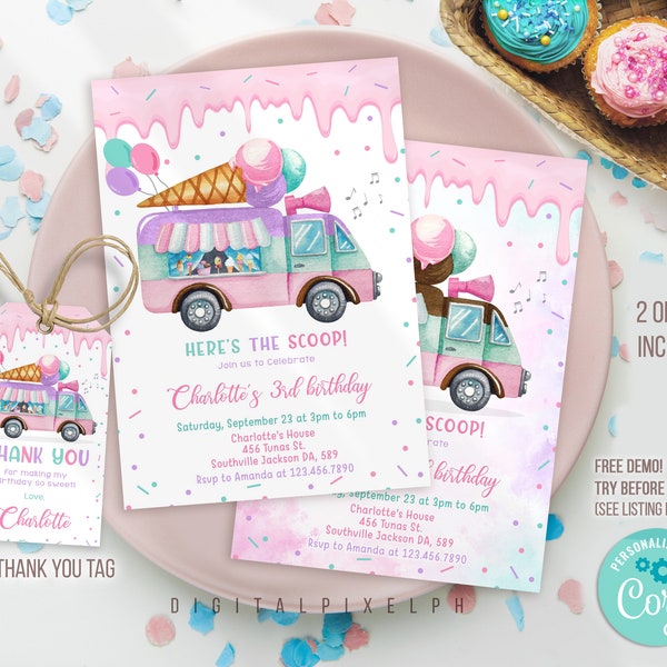 Ice Cream Truck Birthday Invitation Ice Cream Birthday Invitation Ice Cream Party Ice Cream Truck Party Instant Download Editable Invitation