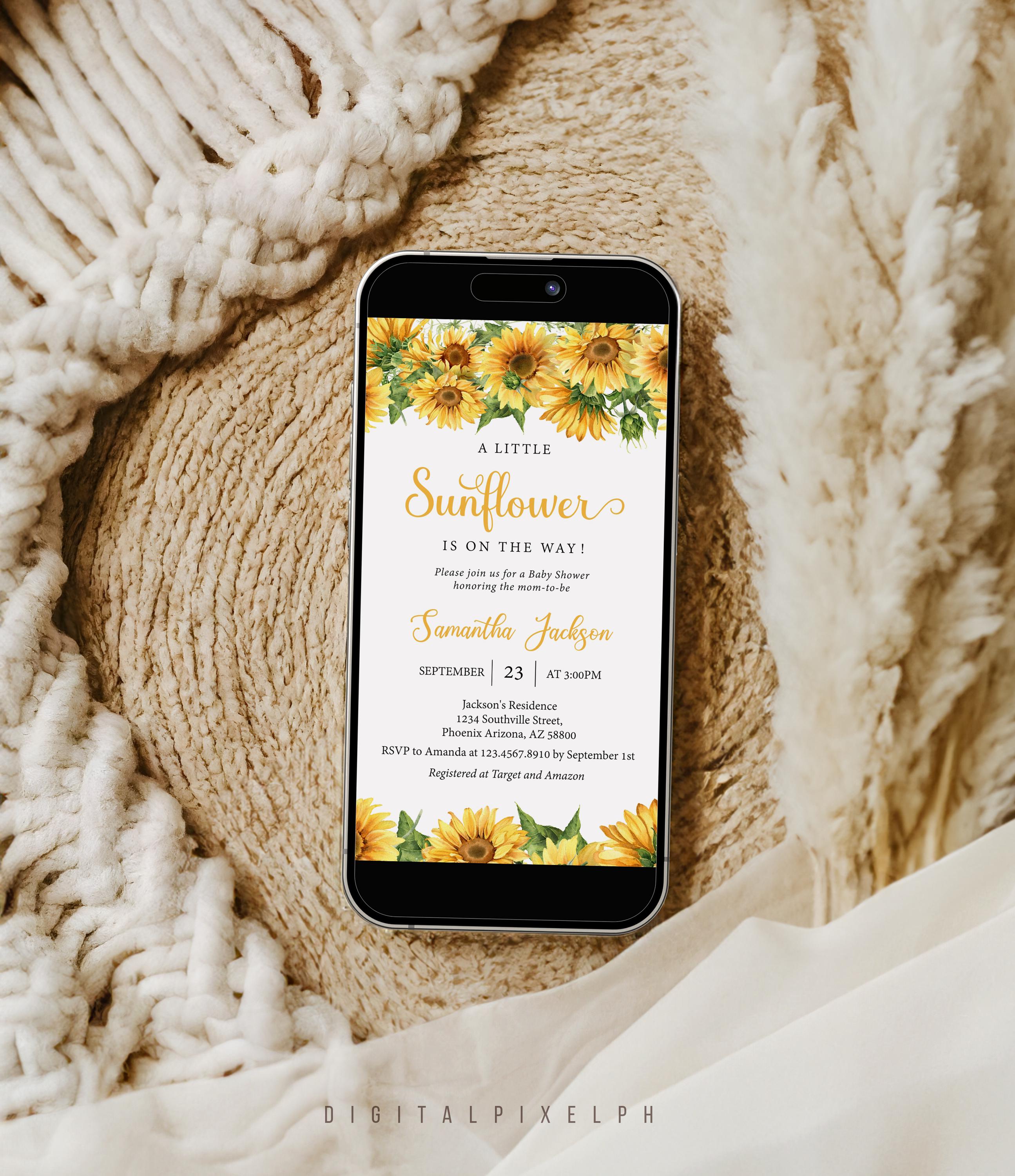 Sunflower Baby Shower Phone Invitation Template (digital) - Etsy