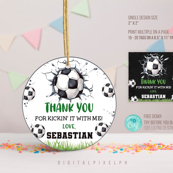 Editable Soccer Round thank you tags, Soccer Sticker, Soccer Square thank you tags, Soccer Favor Tags