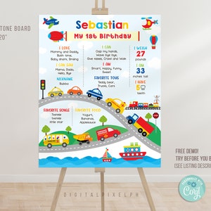 Bearbeitbares Transportfahrzeug Geburtstagsmeilenstein Poster Vorlage, Transport Meilenstein Poster, Transport Meilenstein Brett Poster