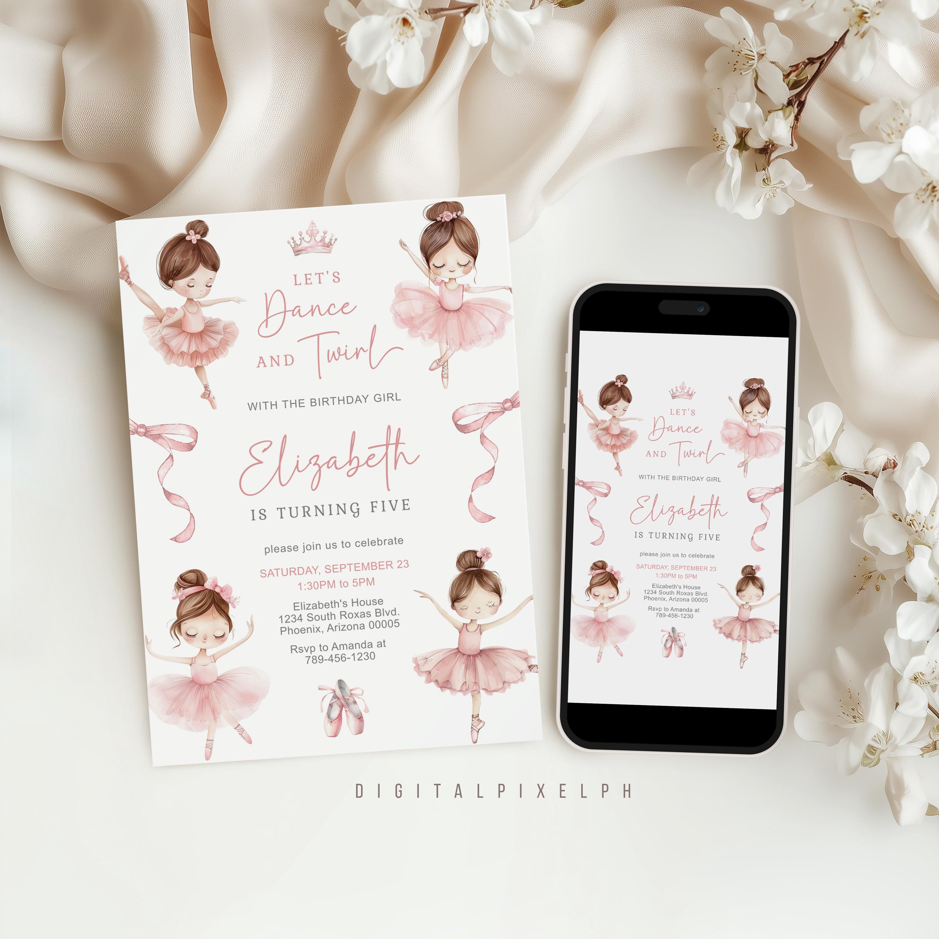 Ballerina Birthday Invitation Template, Editable Ballet Party (digital ...