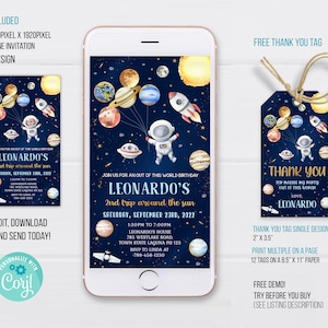 Outer Space Phone Birthday Invitation Template, Outer Space Electronic Invitation, Electronic Invite, Phone Invite