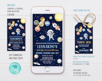 Outer Space Phone Birthday Invitation Template, Outer Space Electronic Invitation, Electronic Invite, Phone Invite