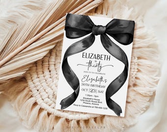 Coquette Black Bow Birthday Invitation Template (Digital Download)