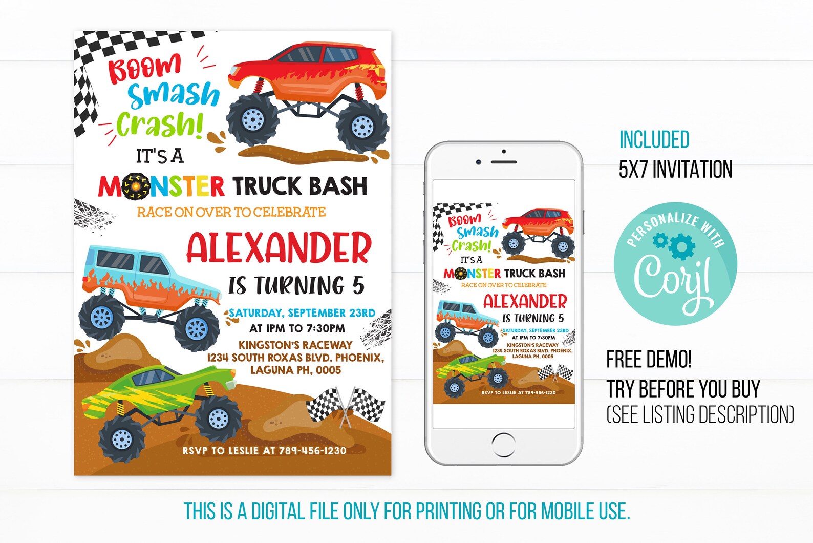 Monster Truck Birthday Invitation Template Monster Truck - Etsy