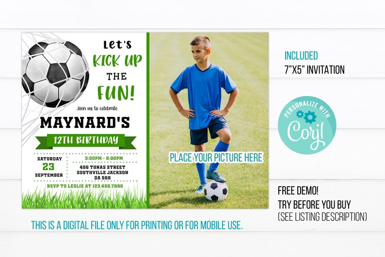 Soccer Birthday Invitation Template With Photo Soccer Etsy Soccer Birthday Invitation Template With Photo Soccer Etsy