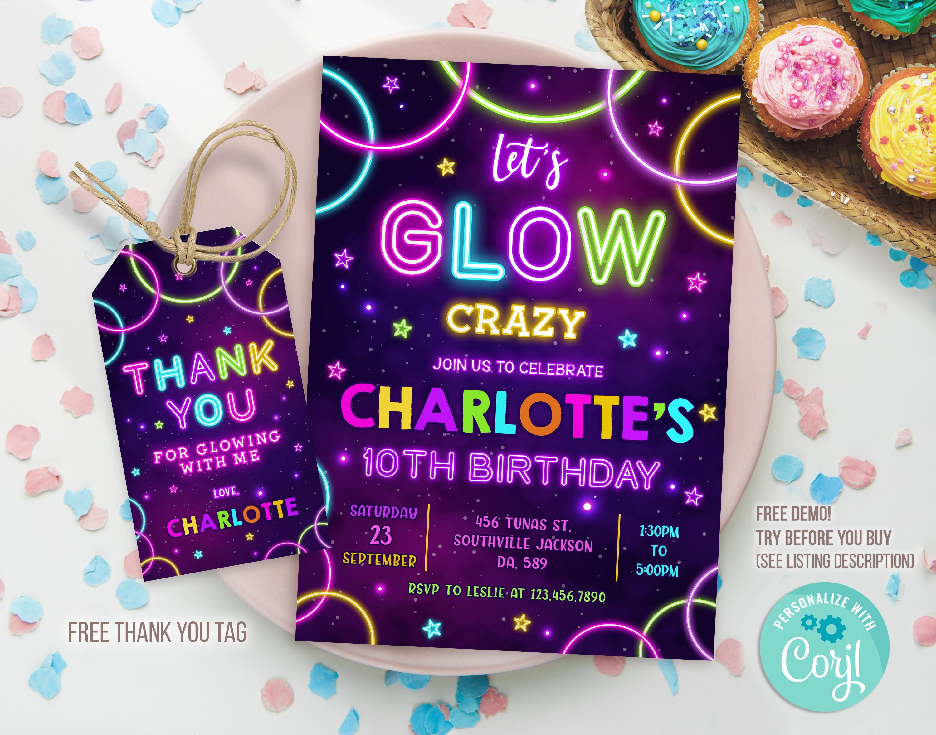 Neon Glow Party Invitation Girls - Cupcakemakeover