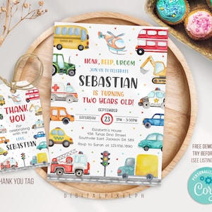 Editable Transportation Birthday Invitation Template, Transportation Vehicle Birthday Invitation, Transportation Birthday Invitation