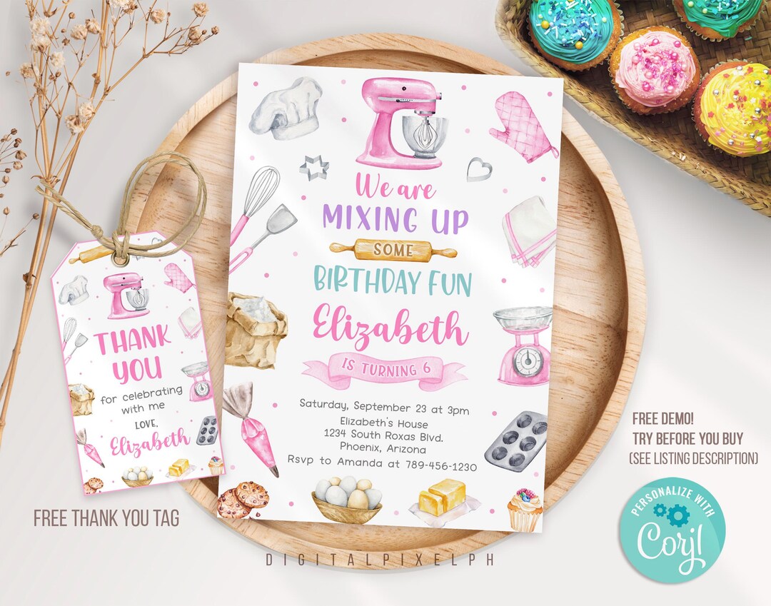 Editable Baking Birthday Party Invitation, Baking Party Invite, Cooking ...