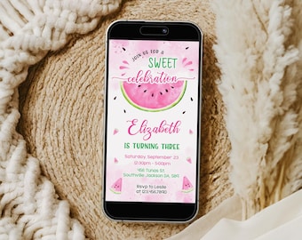 Watermelon Birthday Phone Invitation, Editable Electronic Invite