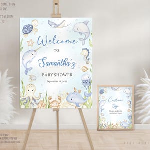Plantilla de cartel de bienvenida para baby shower con temática "Bajo el mar", cartel personalizado (descarga digital)
