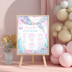 Póster de cumpleaños de sirena, letrero bajo el mar (descarga digital)