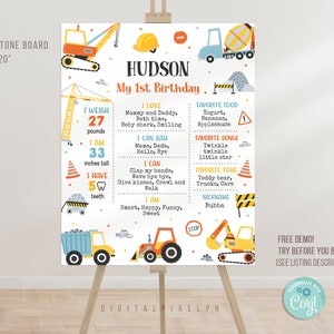 Editable Construction Birthday Milestone Poster Template, Construction Milestone Poster, Construction Milestone Board Poster