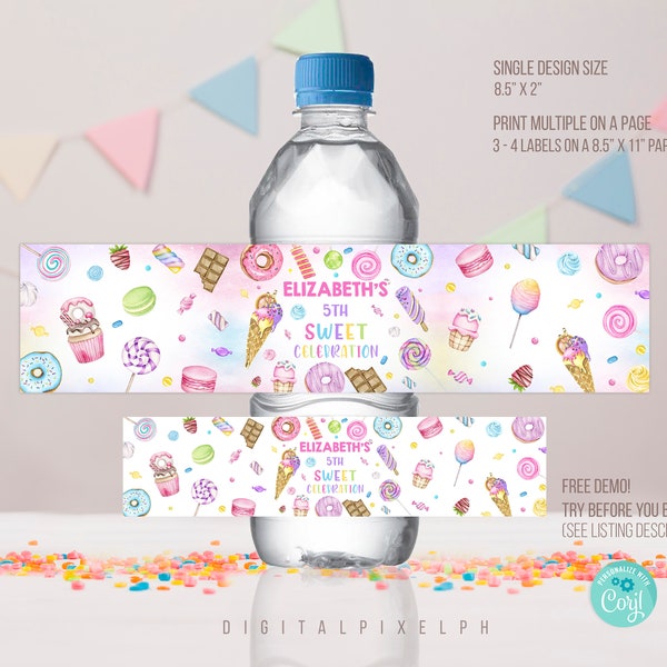 Editable Sweets Candy Water Bottle Label, Sweets Candy Label, Candy Water Bottle Label, Sweets bottle Label