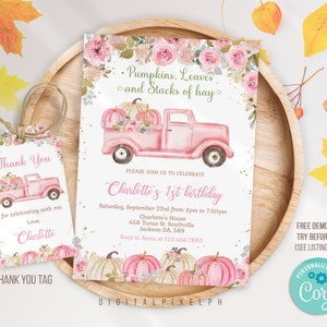 Editable Pumpkin Birthday Invitation, Fall Pumpkin Truck Invitation, Autumn Birthday Invitation, Pumpkin Truck Invitation