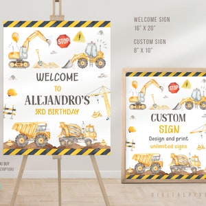Modèle de plaque de bienvenue modifiable pour fête d&#39;anniversaire de construction, modèle de plaque personnalisée pour fête d&#39;anniversaire de construction
